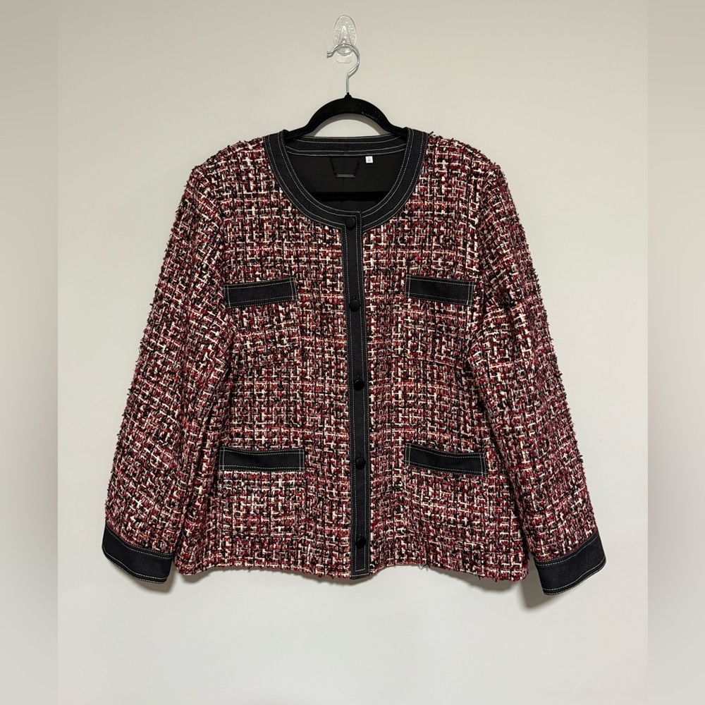 Chico’s Tweed Round Neck Suit Jacket Size 4 XXL Office Academia Classic